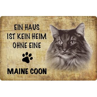 Schild Spruch kein Heim Maine Coon Katze 20 x 30 cm Blechschild