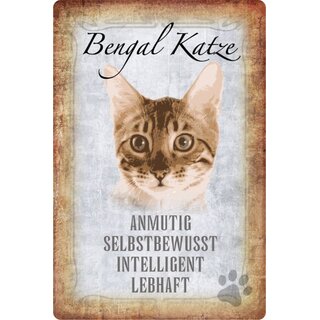 Schild Spruch "Bengal Katze, lebhaft intelligent" 20 x 30 cm Blechschild 