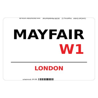 Schild "Mayfair W1 weiß" 20 x 30 cm Blechschild