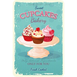 Schild Spruch "Sweet Cupcake Bakery" 20 x 30 cm Blechschild