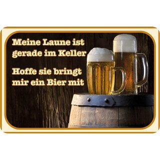 Schild Spruch Laune im Keller, Bier mitbringen 20 x 30 cm Blechschild