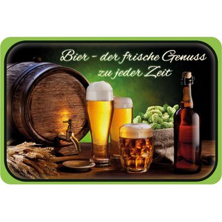 Schild Spruch "Bier- der frische Genuss zu jeder Zeit" 20 x 30 cm Blechschild