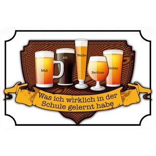 Schild Spruch "Schule gelernt- Biersorten Gläser" 20 x 30 cm Blechschild