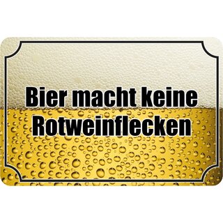 Schild Spruch "Bier macht keine Rotweinflecken" 20 x 30 cm Blechschild