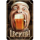 Schild Spruch "Lecker- Mann mit Bierglas im...
