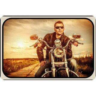 Schild Vintage "Mann auf Motorrad mit Sonnenbrille" 20 x 30 cm Blechschild