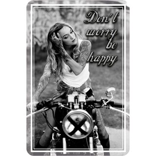 Schild Spruch "dont worry be happy - Motorrad" 20 x 30 cm Blechschild