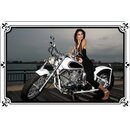 Schild Spruch weißes Motorrad - dunkelhaarige Frau 20 x...