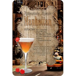 Schild Cocktailrezept "Manhatten Rezept" 20 x 30 cm Blechschild