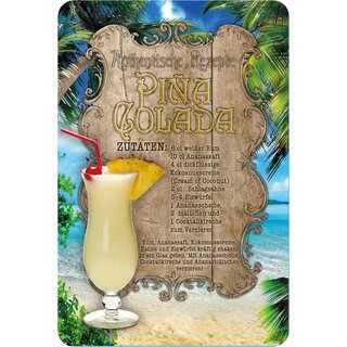 Schild Cocktailrezept "Pina Colada Rezept" 20 x 30 cm Blechschild