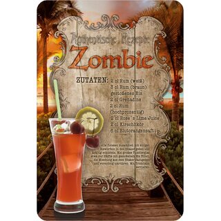 Schild Cocktailrezept "Zombie Rezept" 20 x 30 cm Blechschild