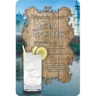 Schild Cocktailrezept "Gin Tonic Rezept" 20 x 30 cm Blechschild