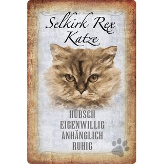 Schild Spruch "Selkirk Rex Katze, hübsch anhänglich" 20 x 30 cm Blechschild
