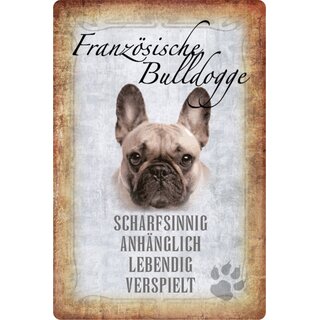 Schild Spruch "Französische Bulldogge, scharfsinnig" Hund 20 x 30 cm Blechschild