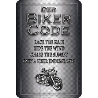 Schild Spruch "Biker Code: Race, Ride, Chase" 20 x 30 cm Blechschild