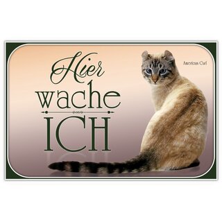 Schild Spruch "Hier wache ich - American Curl" 20 x 30 cm Blechschild