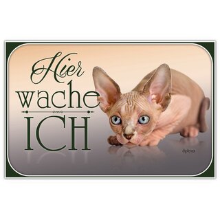 Schild Spruch "Hier wache ich - Sphynx" 20 x 30 cm Blechschild