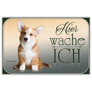 Schild Spruch "Hier wache ich - Welsh Corgi" 20 x 30 cm Blechschild