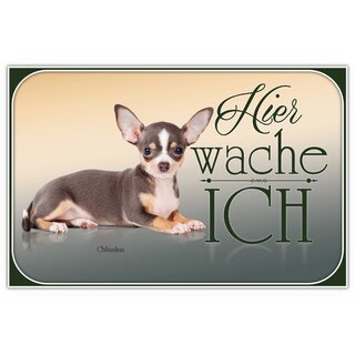 Schild Spruch "Hier wache ich - Chihuahua" 20 x 30 cm Blechschild
