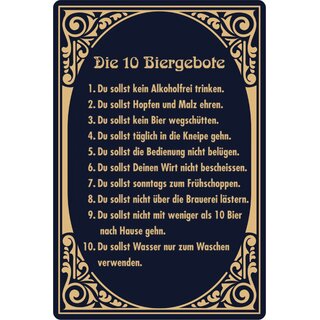 Schild Spruch "10 Biergebote, alkoholfrei Malz Wasser" 20 x 30 cm Blechschild