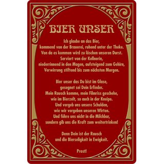 Schild Spruch "Bier unser, Theke Durst Glase Rausch Kneipe" 20 x 30 cm Blechschild