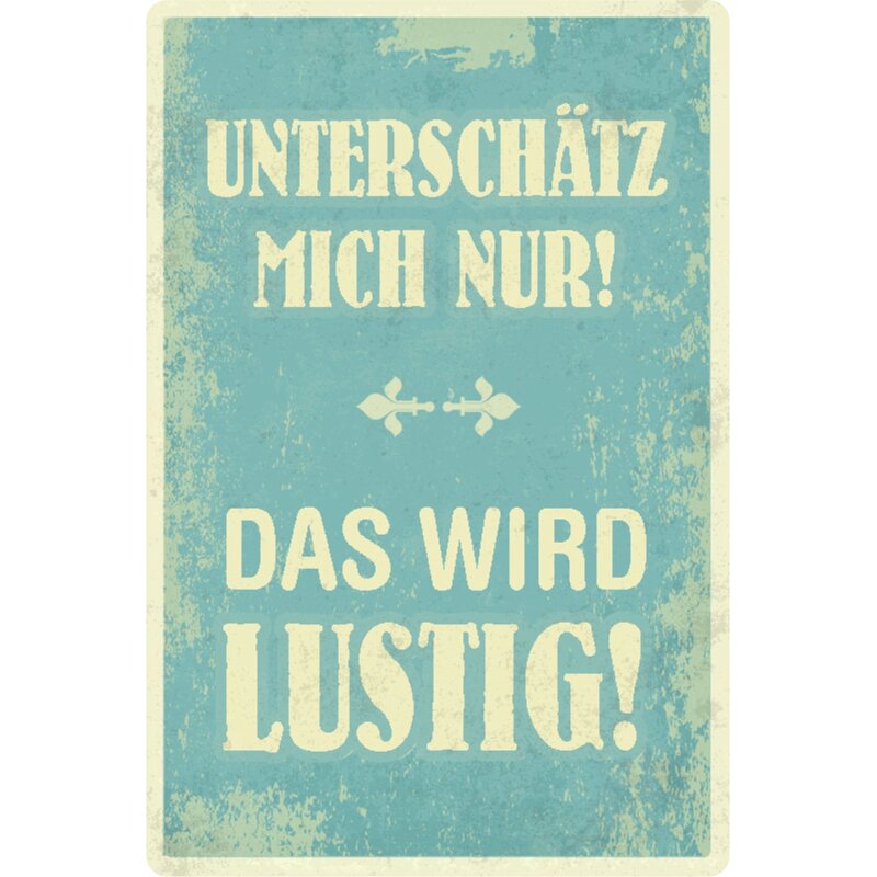 Schild Spruch "Unterschätz mich nur, das wird lustig" 20 x 30 cm Blec