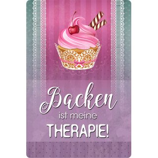Schild Spruch "Backen ist meine Therapie" 20 x 30 cm Blechschild