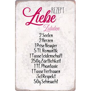Schild Spruch "Rezept Liebe Zutaten" 20 x 30 cm Blechschild