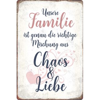 Schild Spruch Familie richtige Mischung Chaos Liebe 20 x 30 cm Blechschild