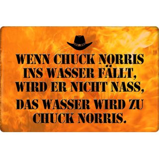 Schild Spruch "Wenn Chuck Norris in Wasser fällt, nicht nass" 20 x 30 cm Blechschild