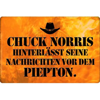Schild Spruch "Chuck Norris Nachrichten vor Piepton" 20 x 30 cm Blechschild