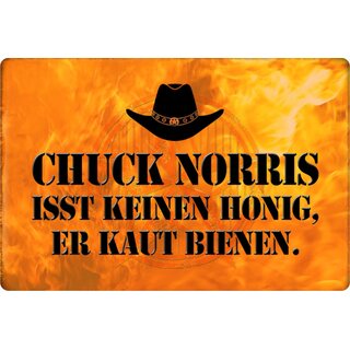 Schild Spruch "Chuck Norris isst keinen Honig, kaut Bienen" 20 x 30 cm Blechschild