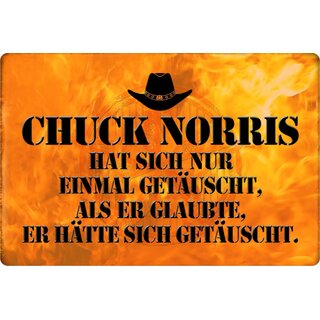 Schild Spruch "Chuck Norris hat sich nur einmal getäuscht" 20 x 30 cm Blechschild