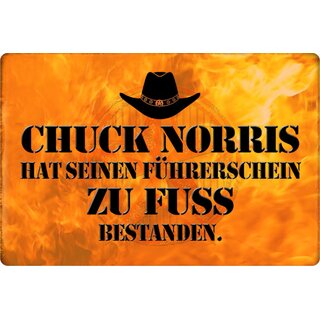 Schild Spruch "Chuck Norris Führerschein zu Fuß bestanden" 20 x 30 cm Blechschild