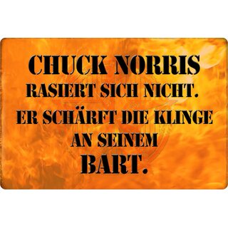 Schild Spruch "Chuck Norris rasiert nicht, schärft Klinge Bart" 20 x 30 cm Blechschild