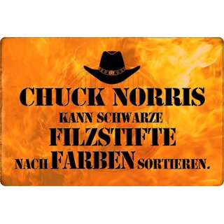 Schild Spruch "Chuck Norris schwarze Filzstifte nach Farben" 20 x 30 cm Blechschild