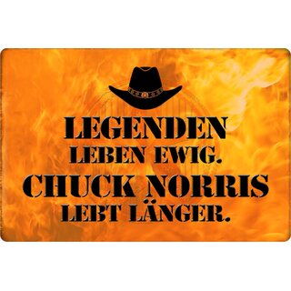 Schild Spruch "Legenden leben ewig, Chuck Norris lebt länger" 20 x 30 cm Blechschild