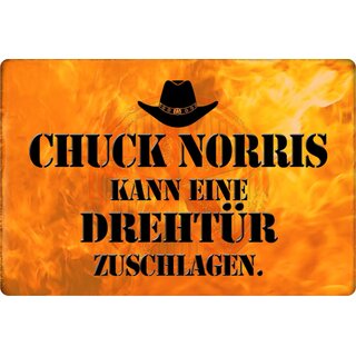 Schild Spruch "Chuck Norris kann Drehtür zuschlagen" 20 x 30 cm Blechschild
