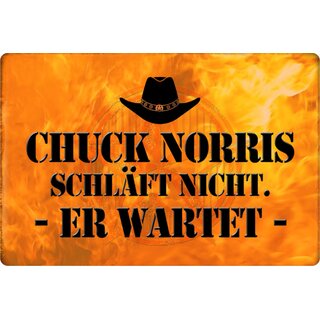 Schild Spruch "Chuck Norris schläft nicht, er wartet" 20 x 30 cm Blechschild