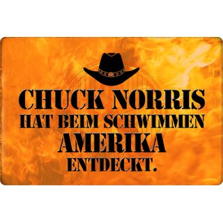 Schild Spruch "Chuck Norris Schwimmen Amerika entdeckt" 20 x 30 cm Blechschild