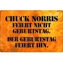 Schild Spruch "Chuck Norris feiert nicht Geburtstag,...