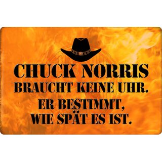 Schild Spruch "Chuck Norris braucht keine Uhr, bestimmt spät" 20 x 30 cm Blechschild
