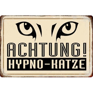 Schild Spruch "Achtung Hypno Katze" 20 x 30 cm Blechschild