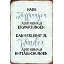 Schild Spruch "habe Hoffnung, niemals Erwartungen,...