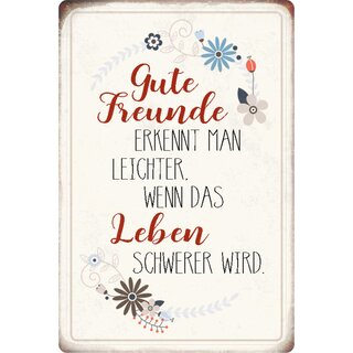 Schild Spruch "Gute Freunde, wenn Leben schwerer" Blumen 20 x 30 cm Blechschild