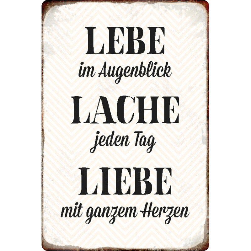 Schild Spruch "Lebe Augenblick, Lache, Liebe mit Herzen" 20 x 30 cm B