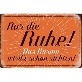 Schild Spruch "Nur die Ruhe, Karma wirds schon richten" 20 x 30 cm Blechschild