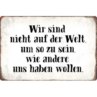 Schild Spruch "sind nicht auf Welt um so zu sein, andere haben wollen" 20 x 30 cm Blechschild