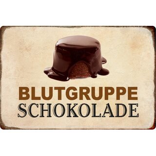 Schild Spruch "Blutgruppe Schokolade" 20 x 30 cm Blechschild