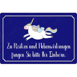 Schild Spruch "Zu Risiken Nebenwirkungen fragen Sie Einhorn" 20 x 30 cm Blechschild